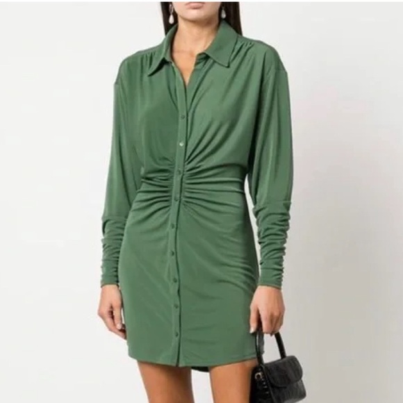 cinq a sept Dresses & Skirts - Cinq a Sept • Ar­den Ruched Long Sleeve Shirt­dress in Green